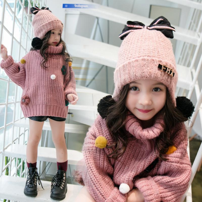 

2021 New Girls Hats Autumn and Winter Children Thickened Plus Velvet Warm Woolen Cap Baby Kids Princess Ear Headgear, Black light