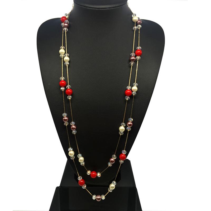 

CNANIYA Brand Jewelry Women Crystal Bead Double Layer ABS Pearl Necklace Long Collier De Perle/Collar Perlas/Bijuteria/Bisuteria