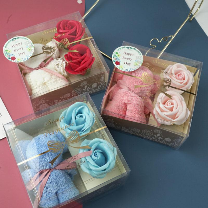 

Cute Bear Gift Box Gift Rose Small 2 Soap Flower Cheap Soap Rose fashion Wedding Valentine's Day Art