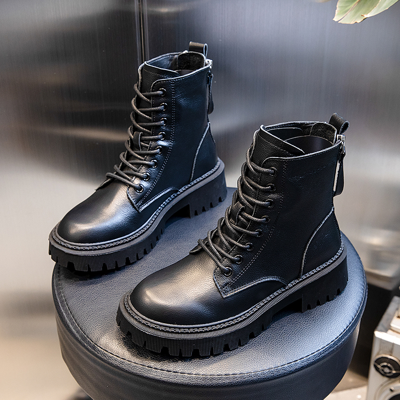 

2020 Motorcycle Hot Female Fashion Genuine Leather Ankle Boots for Women Platform New Woman Shoes Party By07, Black