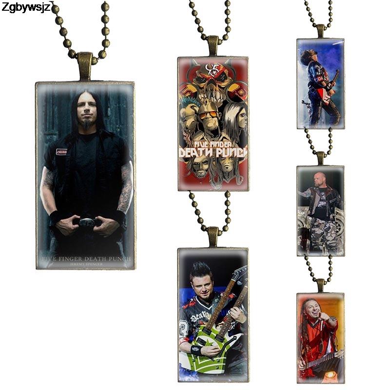 

For Women Vintage Jewelry Steel Color Glass Cabochon Choker Pendant Long Rectangle Necklace Jason Hook Five Finger Death Punch