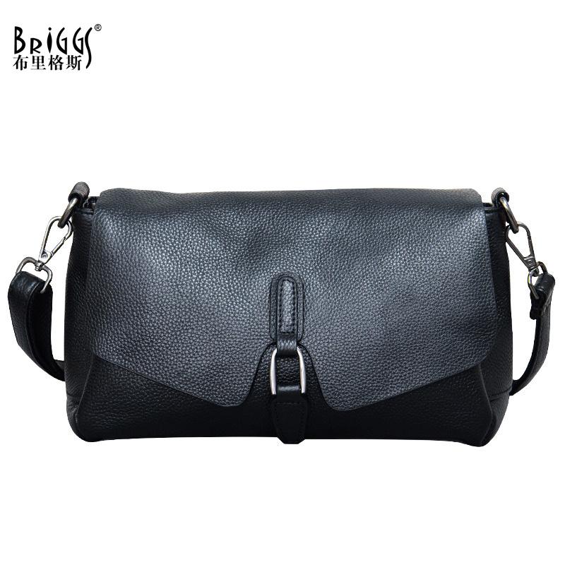 

BRIGGS New Women Shoulder Bag Split Leather Fashion Black Flap Bag Lady Messenger Crossbody Purse Simple High Quality Handbag