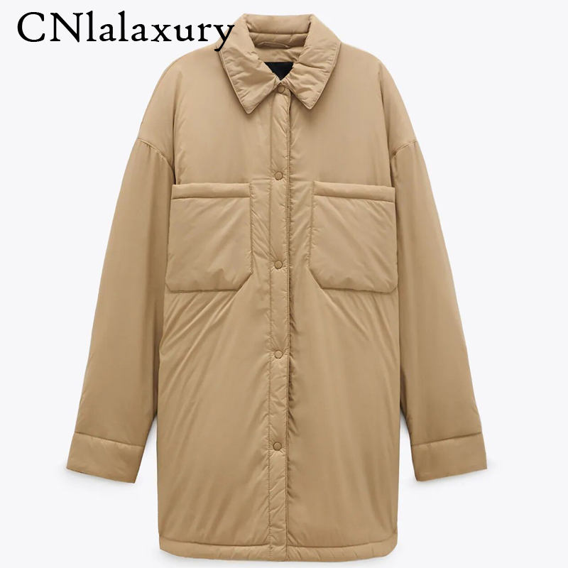 

2021 New Autumn Winter Warm Cotton Jaet Coat Women Vintage Khaki Long Outwear Female Oversize Solid Overcoats Loose Parkas Top, Green