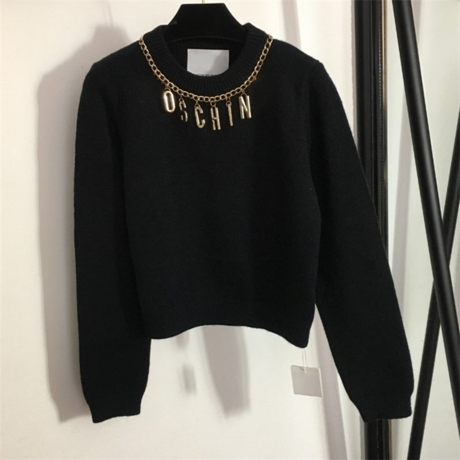 

Womens wool knit sweater hoodie casual round neck pullover long sleeve sweater crochet mujer letter chain logo mmoss brand women clothes designer wholesale