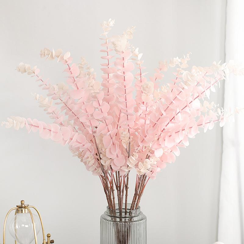 

3 Forks Fake Green Leaves Artificial Flowers Real Touch for Wedding Decoration Home Office Party Yard Garden Decor, Pink
