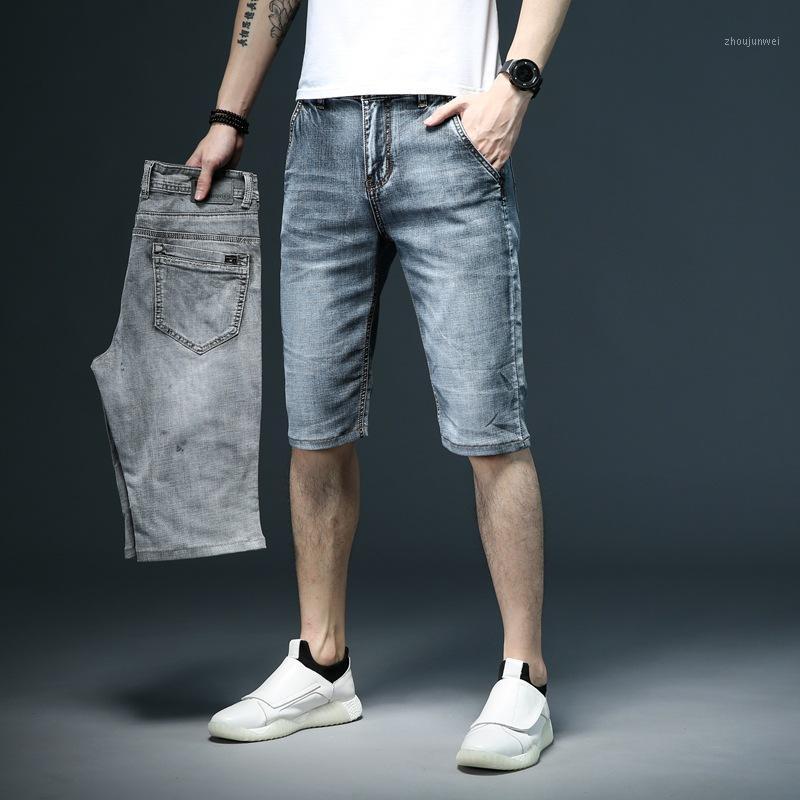 

Men's Jeans 2022 Summer Slim Fit Short Fashion Cotton Stretch Vintage Denim Shorts Grey Blue Pants Male Brand Clothes, Blue grey