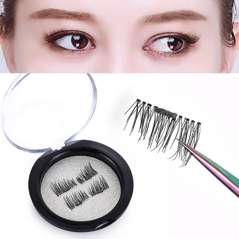 

New 4 Pairs Winged Magnets Magnetic Lashes Magnetic Eyelashes Natural Soft Mink Eyelashes with Faux Cils Magnetique Tweezers