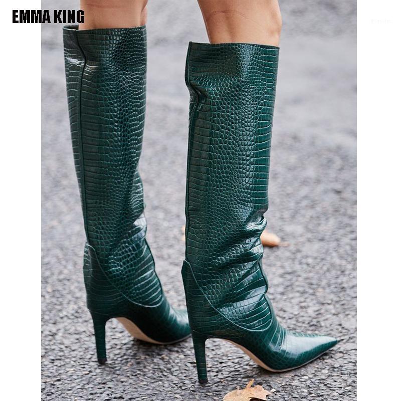 

Women Autumn/winter Knee High Boots Lady Fashion Snakeskin Long Boots Pu Leather Pointed Toe Sexy Women 2020 New1, As pic