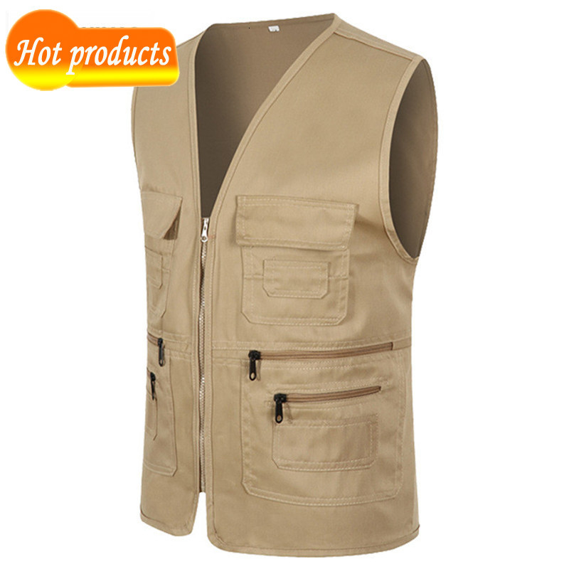 

2021 New Spring Arrival Classic Occasional 100% Cotton Vest High-quality Men Multi-pocket Photography Collection TW0S, Blue