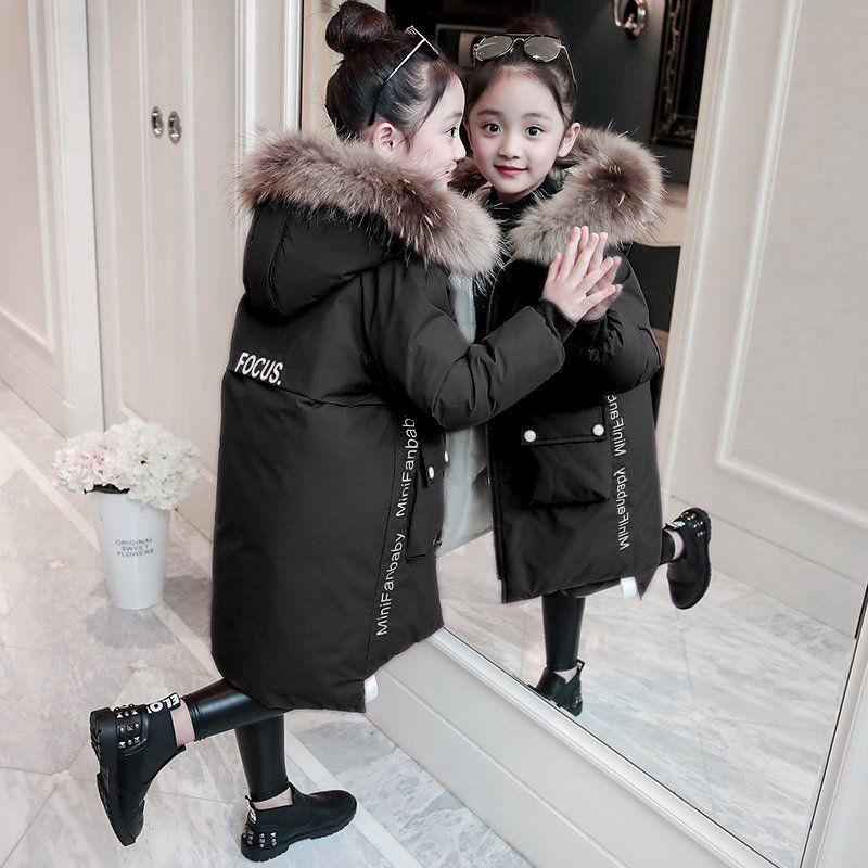 

2020 new fashion Winter jacket for girls clothing cotton-padded clothes children length thicken overcoat parka faux fur coat, Black
