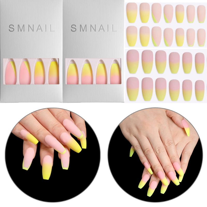 

24Pcs Long Coffin Nail Tips Matte Ballerina False Nails Wearable Detachable Full Cover Fake Nails Manicure Tool with Press Glue, Red;gold