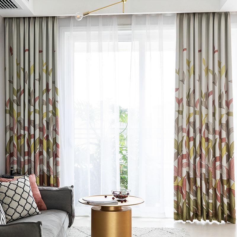 

Redaymade garden leaves painting blackout curtains for bedroom, high shade shower curtain divider interior decor ( #LRXX1906)1, Yellow red style