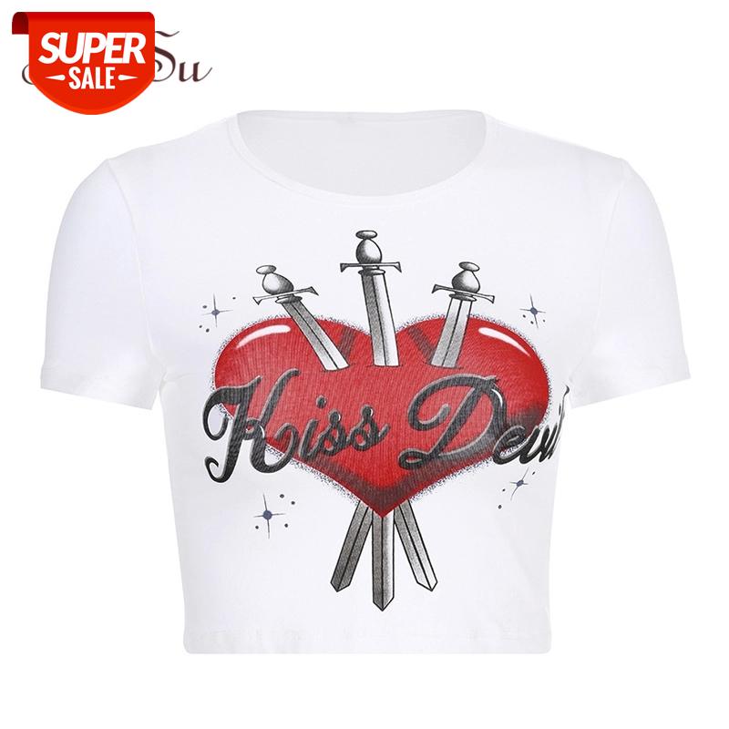 

ArtSu Heart Printed White T shirt Women Knitted Streetwear Short Sleeve T-shirt 2019 Summer Bodycon Tee Shirt Femme ASTS20835 #1d0Z