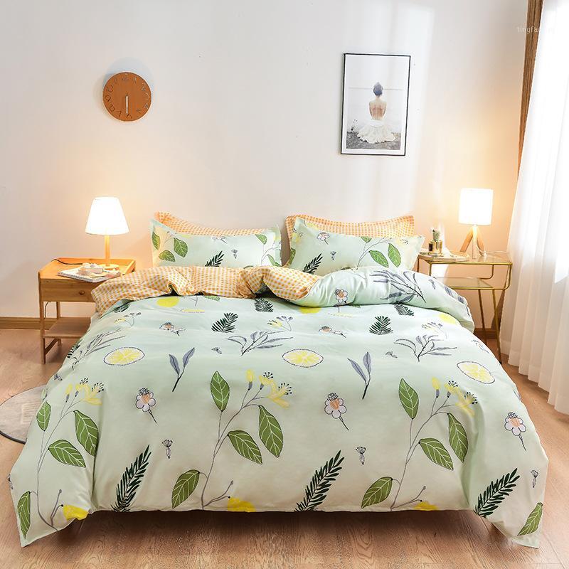 

Bedding Set 4pcs Modern Flowers  Queen Size Flat Sheets Pillowcases Comforter Duvet Cover Home Textile for Double Single Bed1, 012