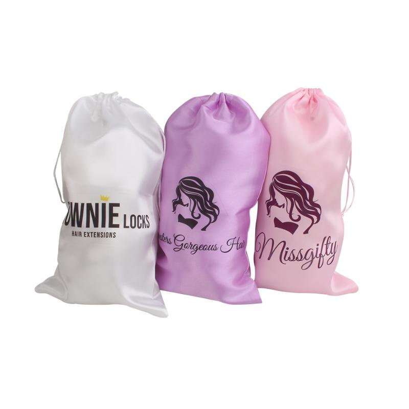 

Luxury beautiful Women hair extension bundles satin bags for human virgin hair storage,18cm by 30cm