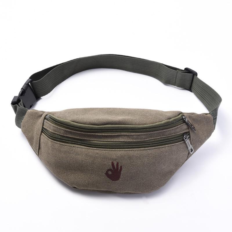 

Male Casual Functional Waist Bag fashional canvas purse Creative ok gestures purse waist package for man Canvas Hip Bag, Black