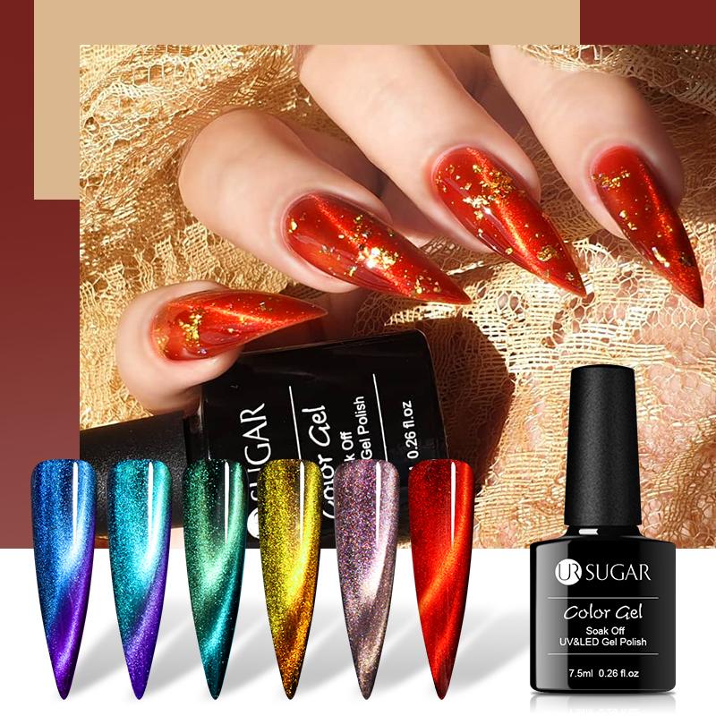 

UR SUGAR 7.5ml 9D Cat Eye Gel Nail Polish For Manicures Red Purple Gold Color Chameleon Magnetic Gel Polish Soak Off Varnish, 8ml-1