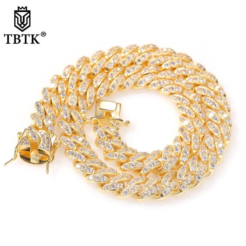 

TBTK 12mm Width Metal Geometric Zircon Gold Necklace Male Trendy Luxury Fashion Hiphop Jewelry Punk Cuban Link Chain Unisex