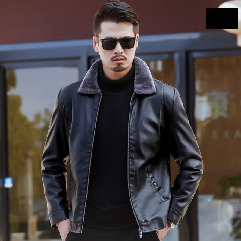 

Autumn Winter Oversize Men PU Leather Jacket Coats Fashion Business Casual Thick Fleece Warm Faux Leather Jackets Large Size 6XL, Black
