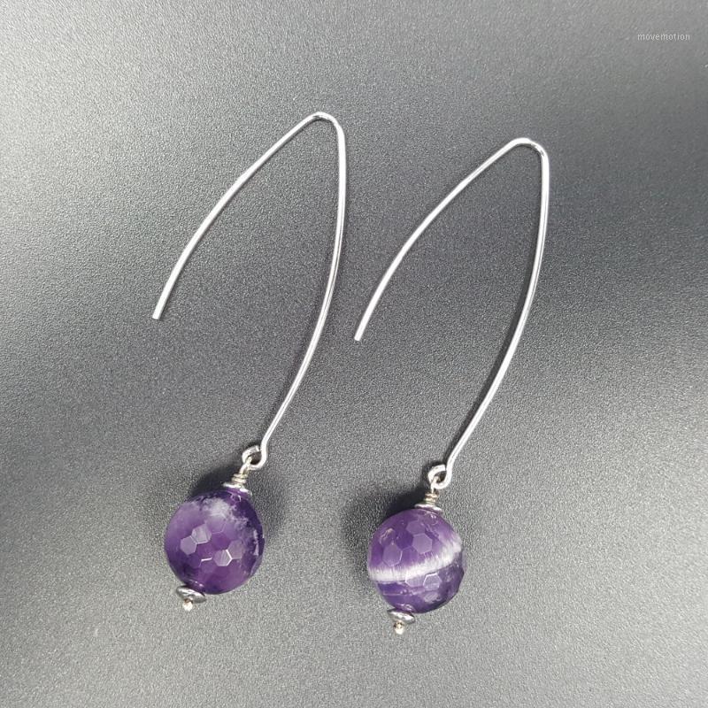 

Lii Ji Natural Amethyst beads 925 Sterling Silver Drop Long Earrings1