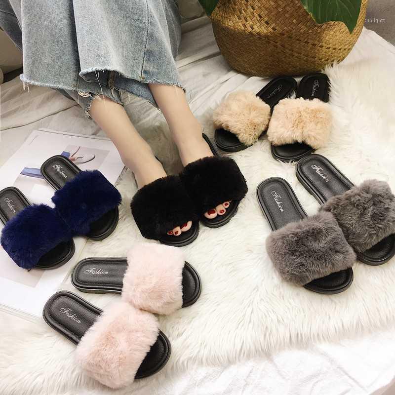 

Women Fur Slides Sandals Fur Slippers unisex Couples flip flops House slides Lovers Shoes Woman Flats1, Black