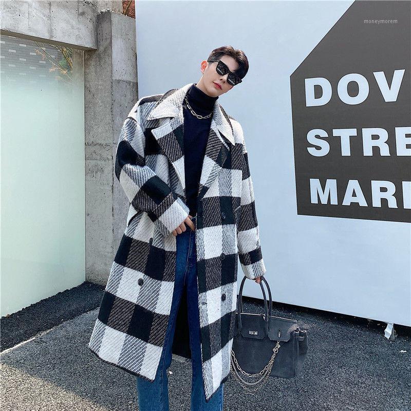 

2020 Autumn and winter New Arrivals high grade plaid long coat men British style Lapel casual windbreaker peacoat Free shipping1, Black