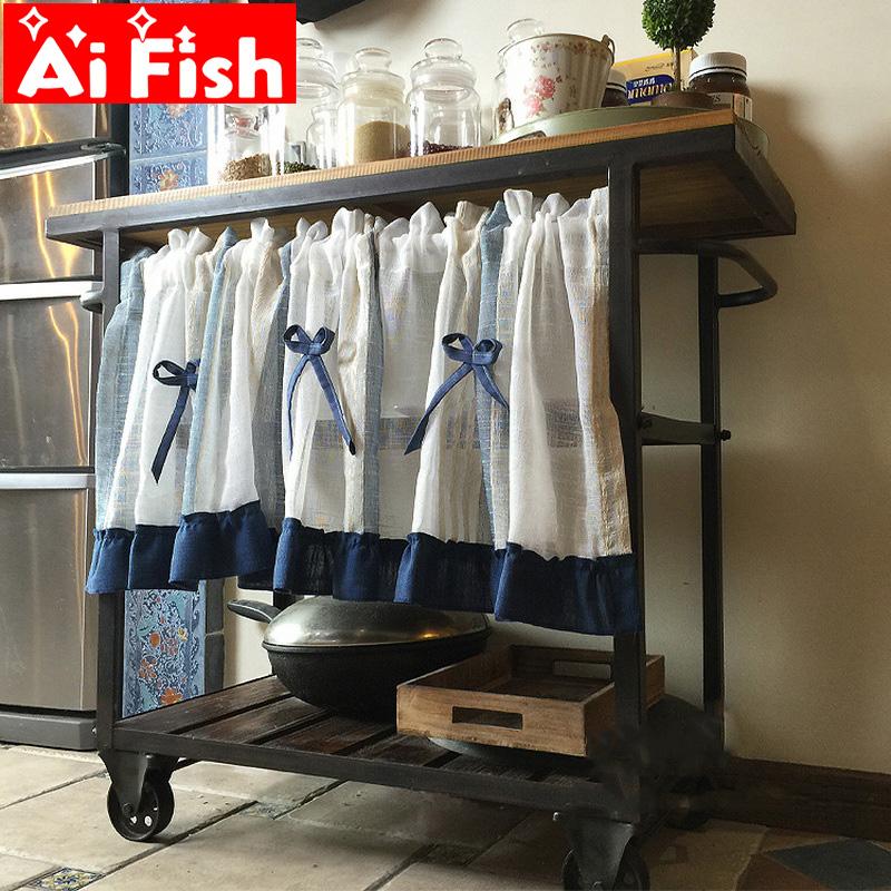 

Mediterranean Country Pastoral Linen Yarn Stripe Bow Half Curtain Student Cabinet Dust Curtains Kitchen Door Partition QT044#3, Same as photos
