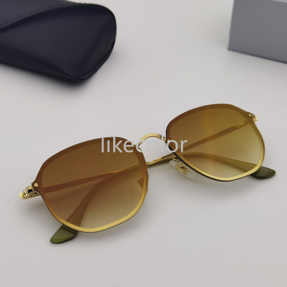 

Fashionable Hexagonal floating lens sunglasses metal frame, Arista golden appearance, and matching with copper, silver, blue or gold mirror included box accessories