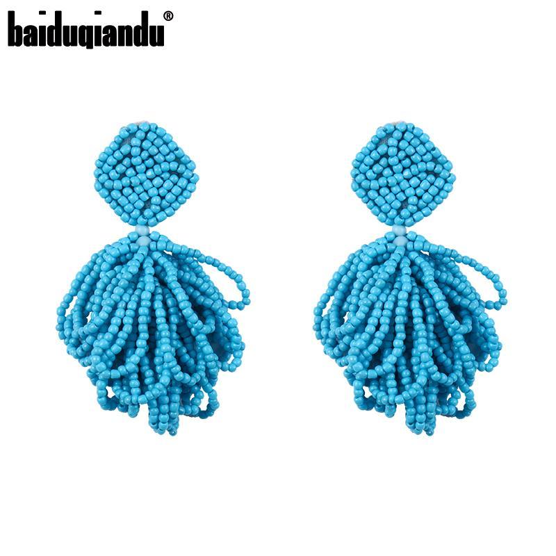 

baiduqiandu New Arrival Assorted Colors Twisted Bead Drop Earrings for Women
