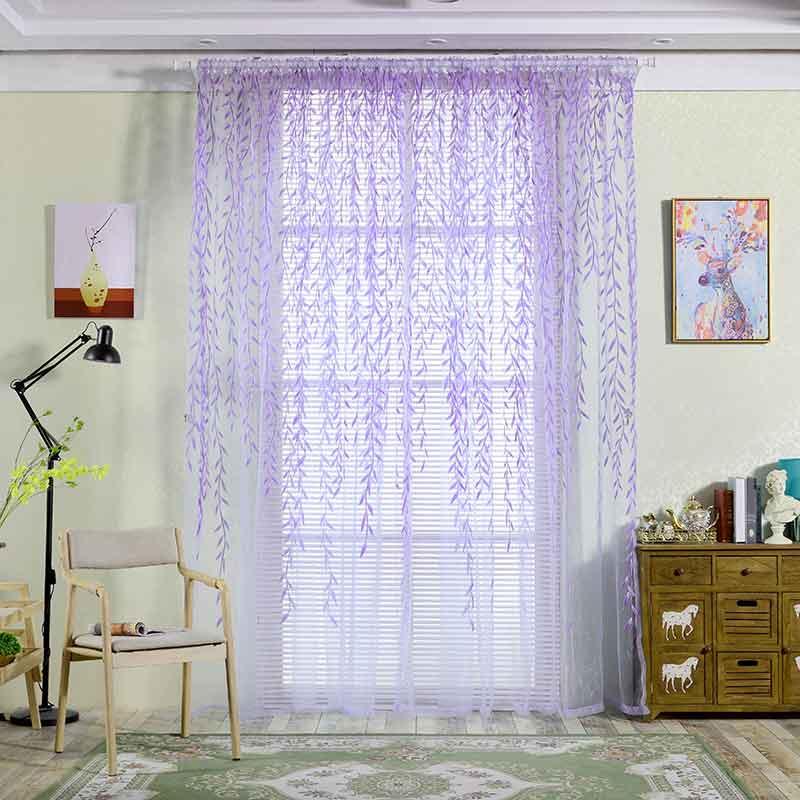 

European Leaves Tulle Curtains Blinds Voile Pastoral Style CN06 Willow Floral Decorative Purple Cortinas for Bedroom Living Room