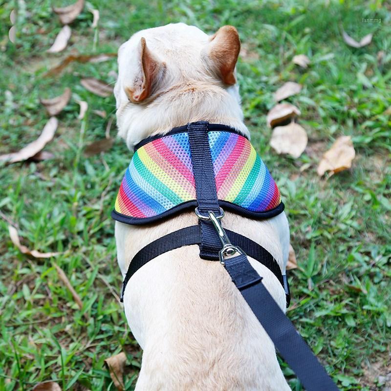 

No-Pull Dog Harness Rainbow Striped Harness Vest Leash for Small medium large dog vest Easy for Walking Training1