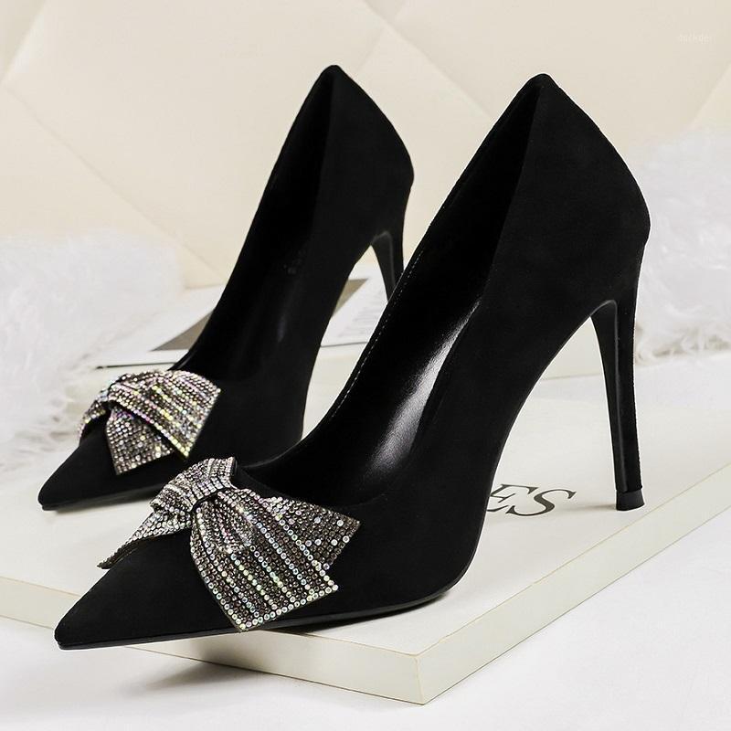 

Women pumps sexy high heels pointed toe party wedding shoes luxury crystal bow black stiletto ladies shoes zapatos mujer1