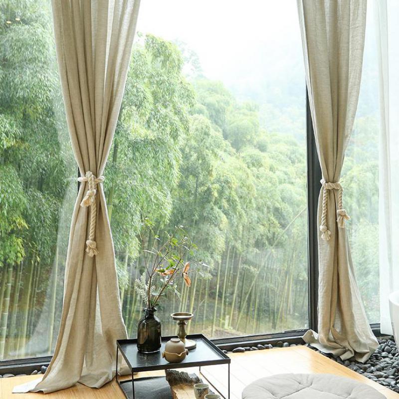 

Natural Linen Curtain Japanese Style Curtains For Living Room Bedroom Window Light Luxury Pure Solid White Translucent Customed