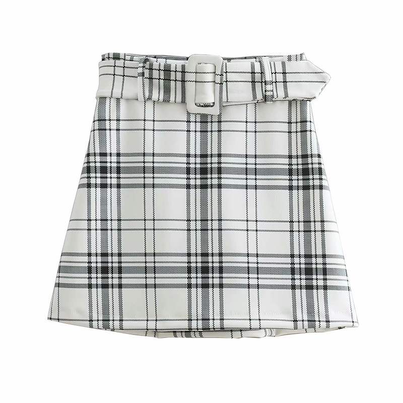 

2021 New Summer Regular Black Chess White a Thin Line High Rise Adjustable Belt Cotton Mixer Get Short YETA, Black white plaid.