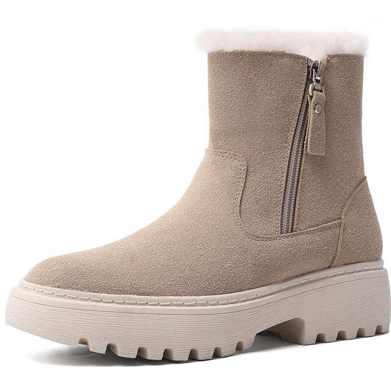 

RASMEUP Artificial Leather Women's Snow Boots New Winter All-match Plus Bottom Women Breathable Ladies Shoes Plus Size1, Beige