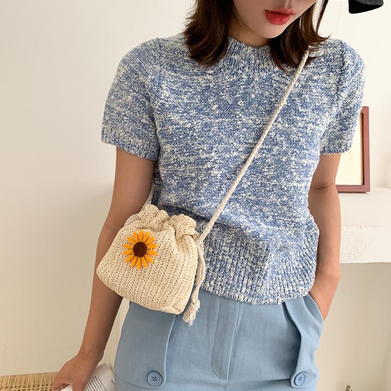 

Women Summer Bag Daisy Drawstring Shoulder Bag Handmade Woven Straw Beach Holiday Small Crossbody Messenger Purse Handbag Cute, X0821 khaki