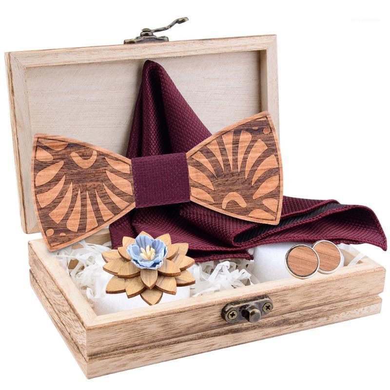 

Natural 100% Wooden Bow Tie Suit Mens Pocket Square Brooch Cufflinks Set For Woman Gravata Bowtie Accessories Neck Ties Gift Box1