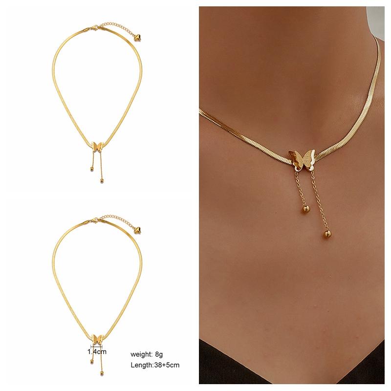 

Chokers Canner Vintage Butterfly Choker Necklace For Women Gold Color Stainless Steel Blade Snake Chains Charming Female Jewelry Anillos