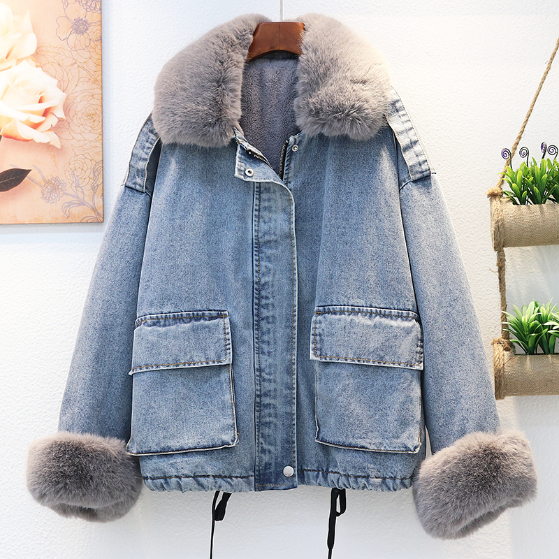 

New 2020 denim jean jacket jackets in addition to hot velvet fashion women's winter clothes outerwear, Blue