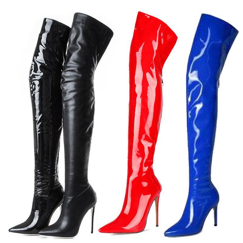 

2020 Women Stiletto Thin High Boots Ladies Shoes Sexy Glitter Over-the-knee Fall Winter Leather Bck Zipper Super High Heel 12cm, Pink