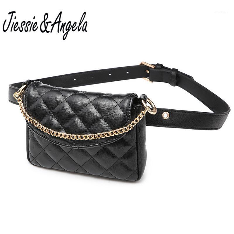 

Jiessie & Angela New Women Hand-Free Bag Black Plaid Women Waist Bags Fashion Leather Fanny Pack Chest bag Fit For IPhone Plus1