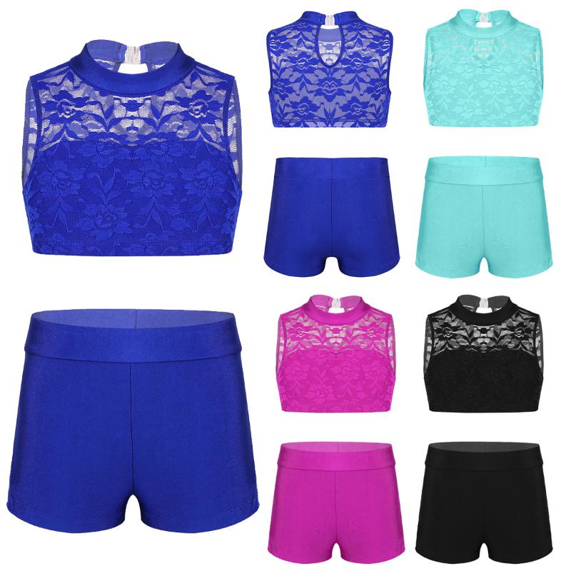 

2Pcs Kids Athletic Outfit Girls Sleeveless Floral Lace Tank Top with Bottoms Gym Workout Fitness Children's Set Ballet Dancewear, Black