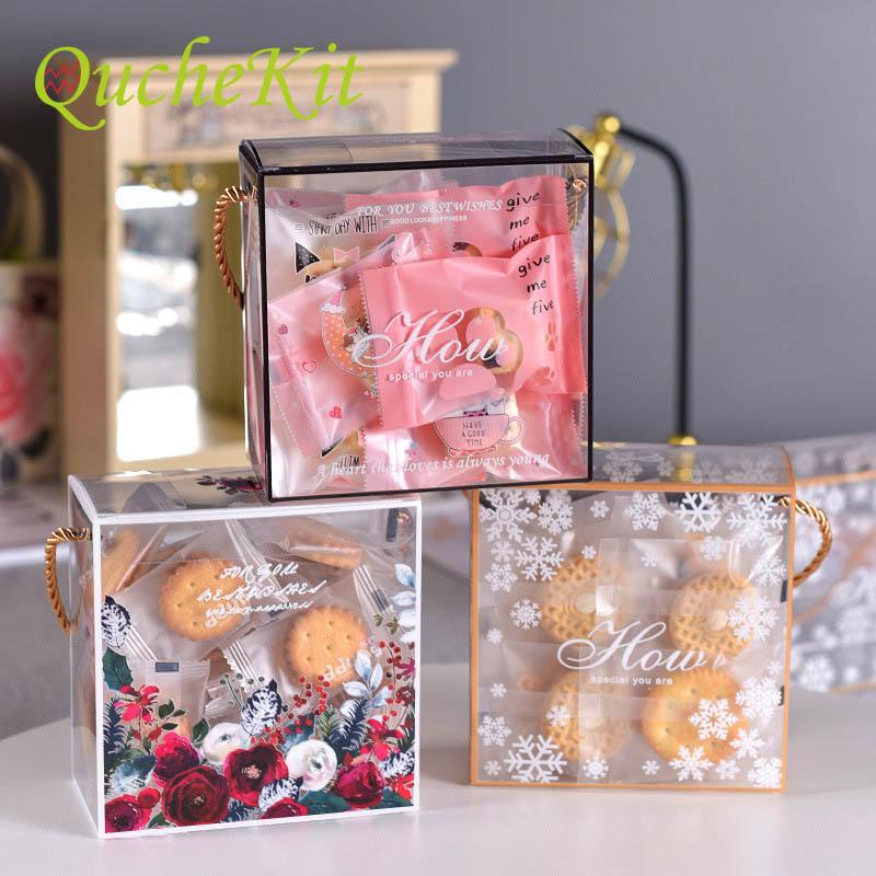 

10PCS/Lot Transparent Candy Cookie Box nougat Biscuit Package Boxes Christmas Bakery Gift Boxes Party Favor Holders