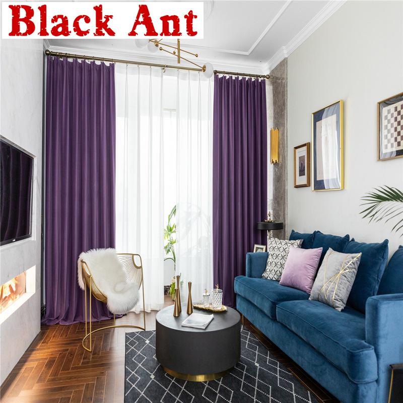 

Nordic Velvet Curtain for Living Room Luxury Solid Purple /Green Blackout Curtain Cloth Bedroom Hotel Coffee Drape Blinds X689#4, White tulle