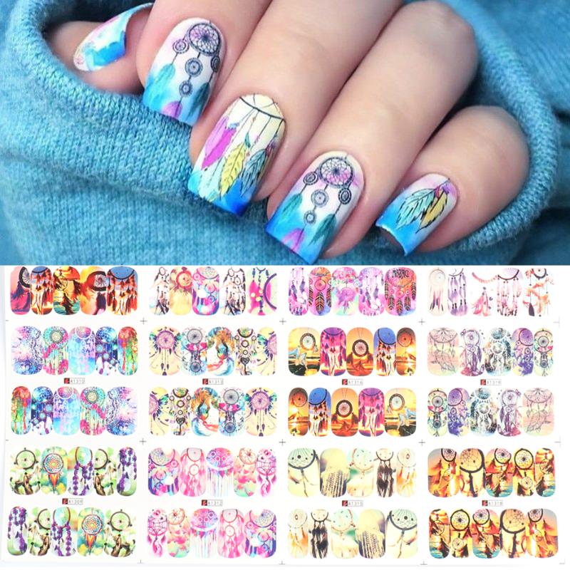 

12pcs Dream Catcher Water Transfer Decals Feather Butterfly Cartoon Stickers Nail Art Decoration DIY Manicure Tool SAA1273-1320, A1309-1320