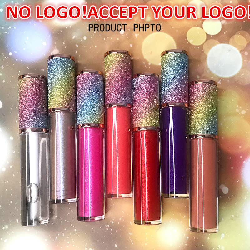 

No Brand! Glitter lip gloss diamond Pearl coloful cap shiny glossy Waterproof long Lasting lipgloss accept customized logo!, #3 colorful glitter cap