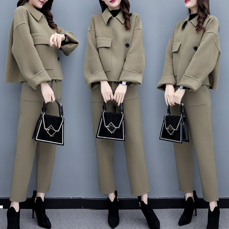 

winter 2021 New wool piece women's only clothes breasted coat + soft fashion pants 2 joint y480 DATH, Suit