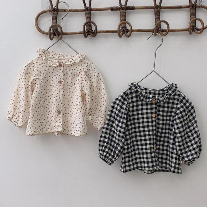 

2021 Autumn New Baby Floral Boys Long Sleeve Shirt Cotton Kids Plaid Tops Toddlers Girls Blouse Clothes 7smm