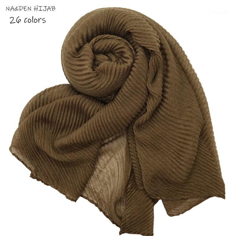 

Scarves Fashion 26 Colors Wrinkle Solid Shawls Viscose Cotton Muslim Hijab Woman Bandana Pleated Scarf10pcs/lot1