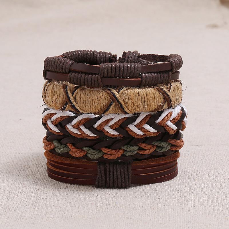 

New accessories factory direct retro woven cowhide bracelet DIY five-piece combination men's jewelry